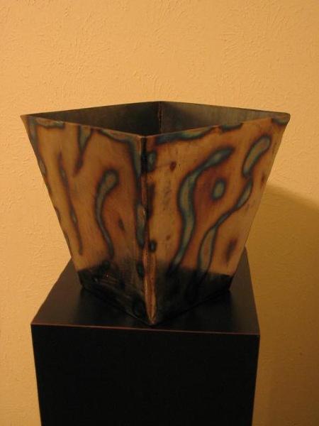16" sq top vase- flame painted